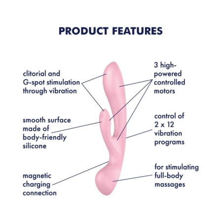 Двусторонний вибратор-кролик Satisfyer Triple Oh Pink, 3 мотора, рукоятка-массажер || Двосторонній вібратор-кролик Satisfyer Triple Oh Pink, 3 мотори, руків’я-масажер