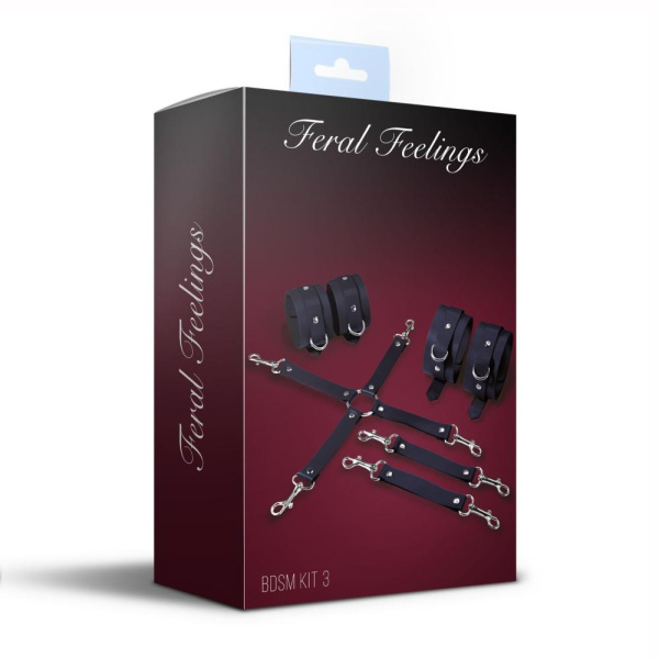 Набор для БДСМ 3 в 1 Feral Feelings BDSM Kit 3 Black, наручники, поножи, крестовина