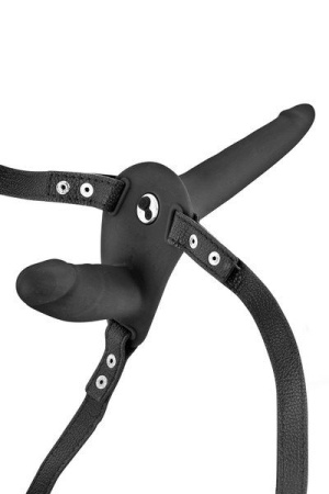 Двойной страпон с вибрацией Fetish Tentation Vibrating Strap-On with Double Dildo Black || Подвійний страпон з вібрацією Fetish Tentation Vibrating Strap-On with Double Dildo Black